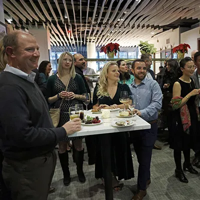 At the Redgate holiday party, employees and their guests listened to short speeches.Pat Greenhouse/Globe Staff